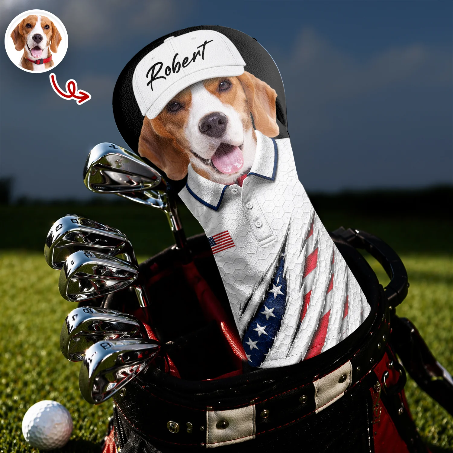 Custom Dog Cat Photo Golf Ball Pattern With America Flag Golf Head Cover HO82 902376 - Image 2