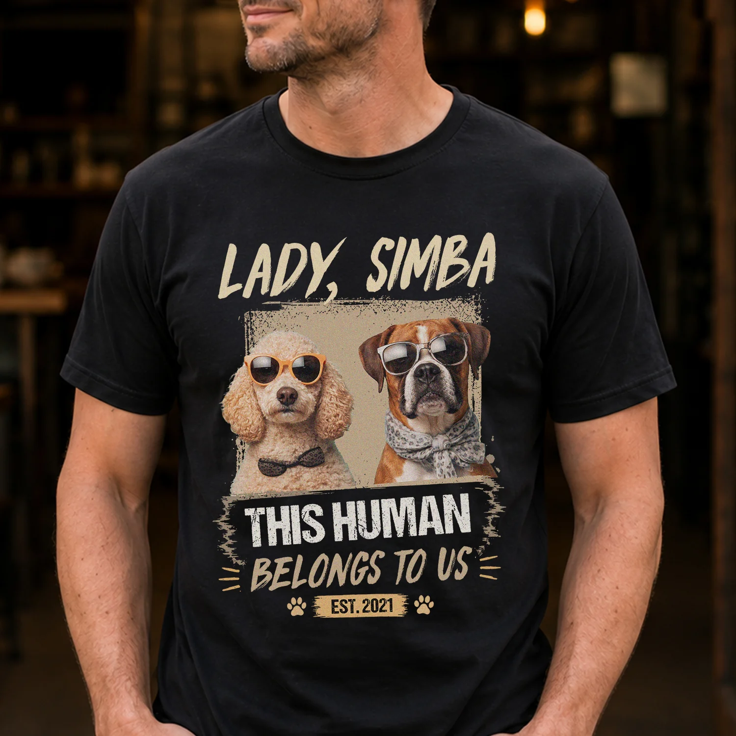 Custom Dog Cat Photo This Human Belong To Us Dark Shirt HO82 902706 - Image 2