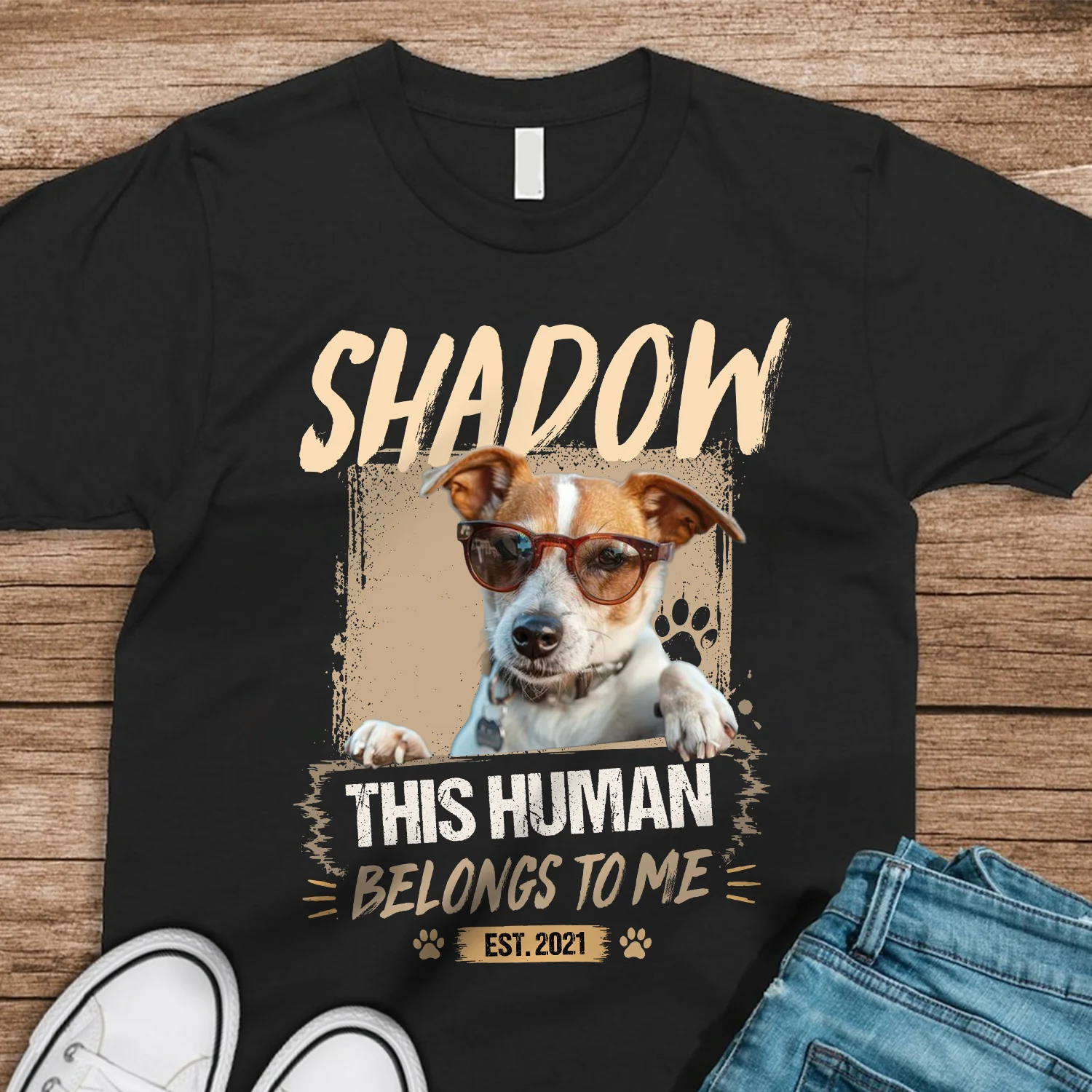 Custom Dog Cat Photo This Human Belong To Us Dark Shirt HO82 902706 - Image 4