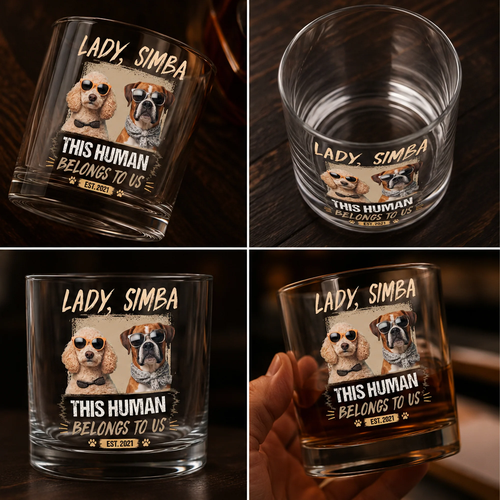 Custom Dog Cat Photo This Human Belong To Us Whiskey Glass HO82 902710 - Image 2