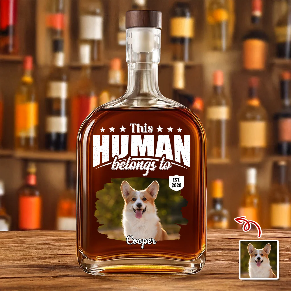 Custom Dog Cat Photo This Human Belongs To Whiskey Bottle - Personalized Pet Lover Gift HA75 921366 - Image 3