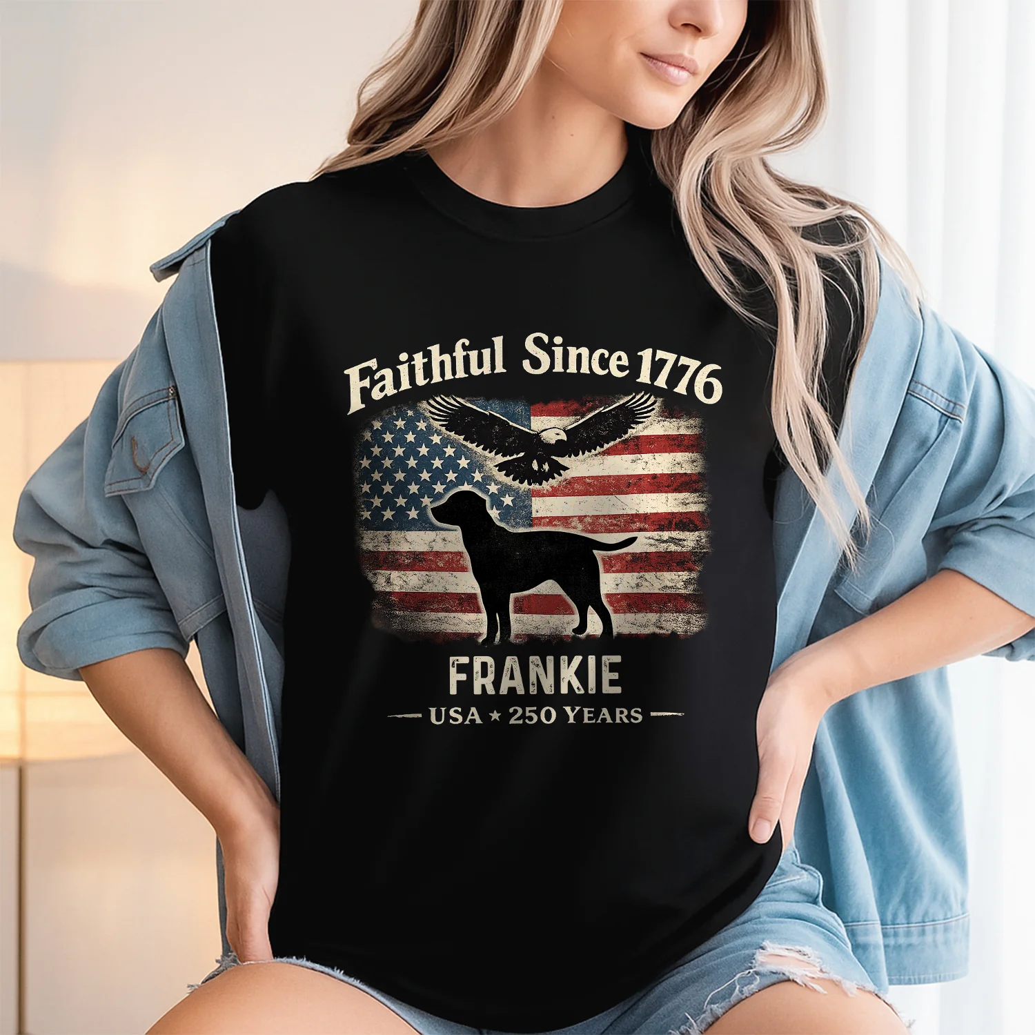 Custom Dog Faithful Since 1776 USA 250 Years Dark Shirt LM32 899061 - Image 4