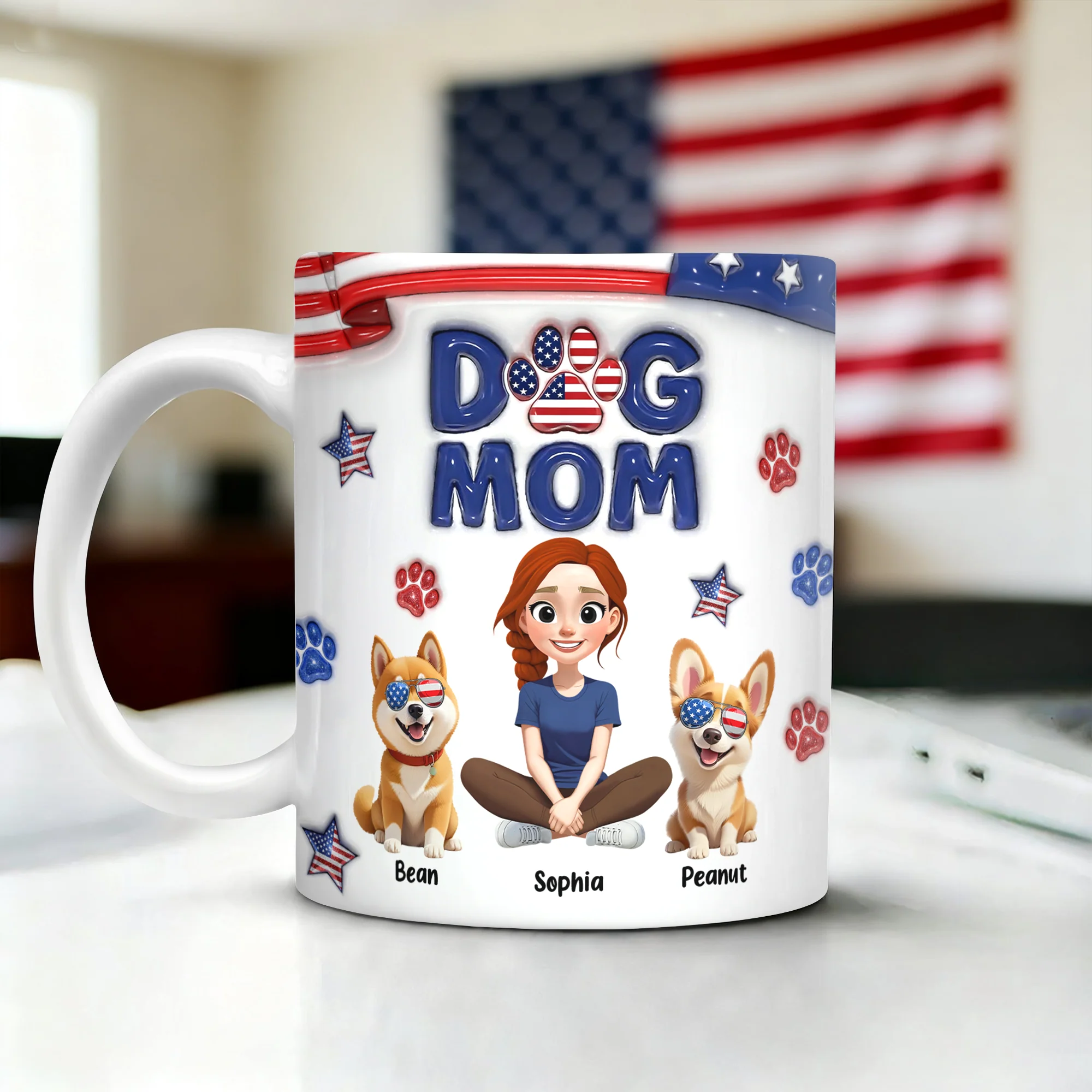 Custom Dog Mom & 3D Dog US Flag Personalized 3D Inflated Effect Printed Mug HA75 920566 - Image 2