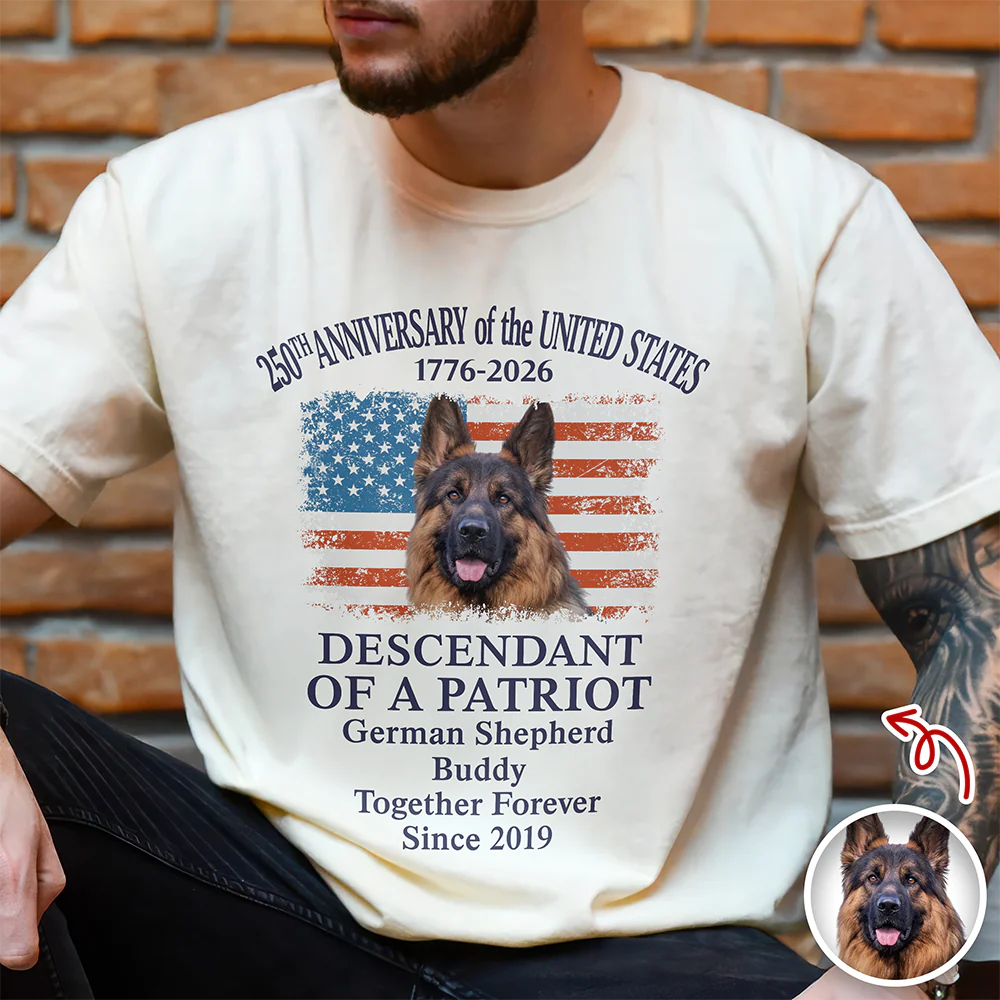 Custom Dog Photo Descendant of a Patriot USA 250th Anniversary 1776–2026 Comfort Shirt TH10 169437 - Image 4