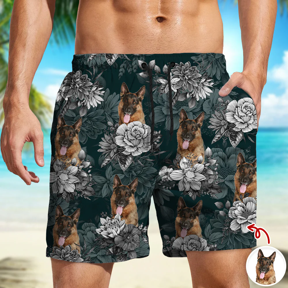 Custom Dog Photo Floral Aloha Pattern Beach Shorts - Gift for Dog Lovers HO82 902414 - Image 4
