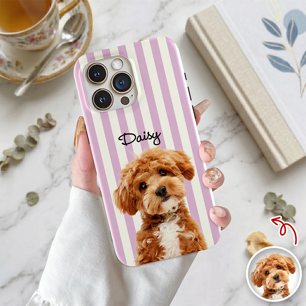 Custom Dog Photo Striped Phone Case – Personalized Gift for Dog Lovers TH10 170395 - Image 3