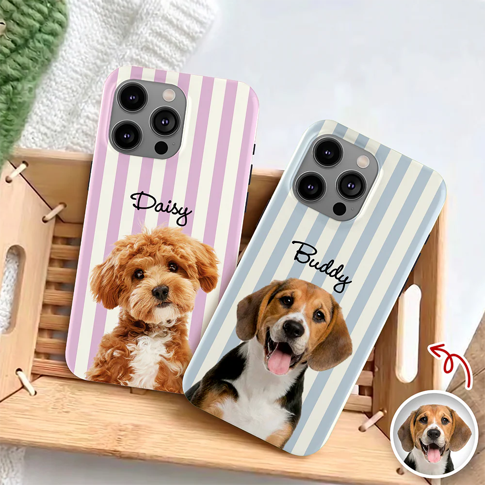 Custom Dog Photo Striped Phone Case – Personalized Gift for Dog Lovers TH10 170395 - Image 4
