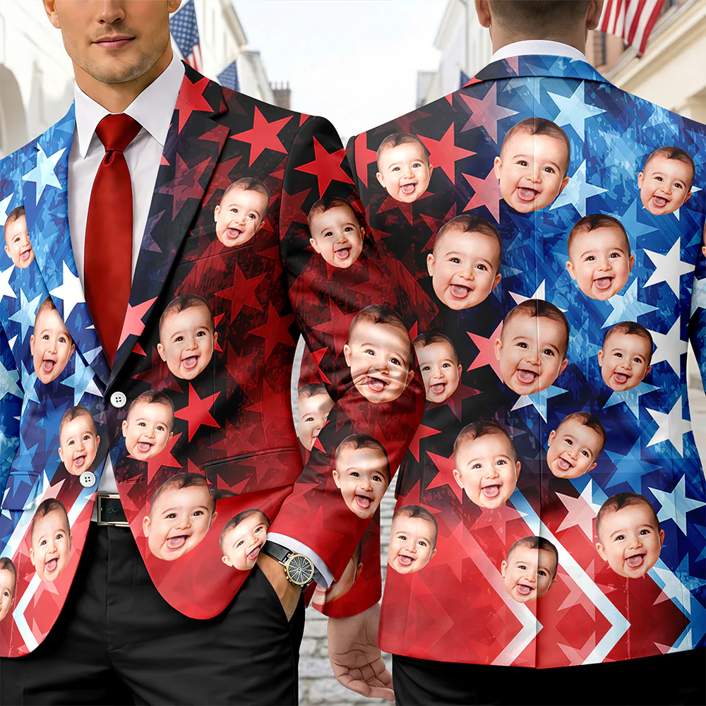 Custom Face Photo With US Flag Vertical Stripes Men's Suit HO82 902078 - Image 2