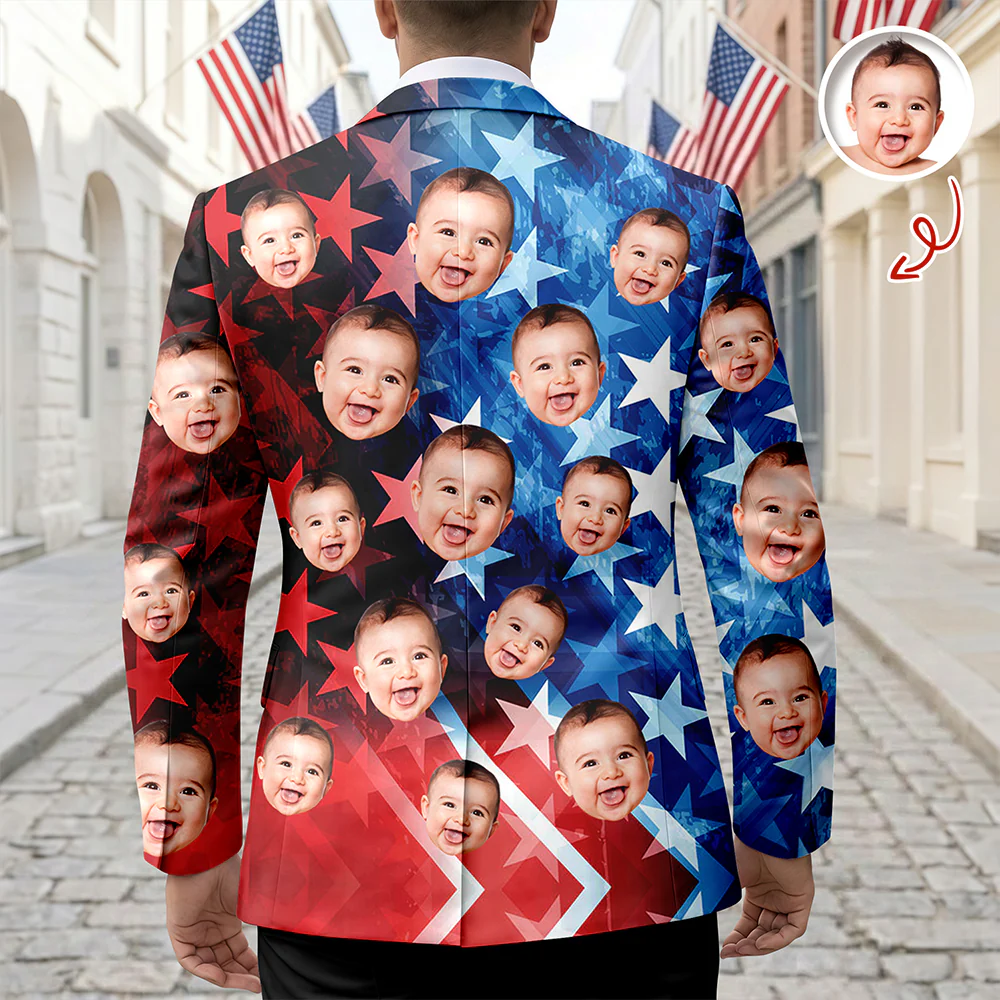 Custom Face Photo With US Flag Vertical Stripes Men's Suit HO82 902078 - Image 3