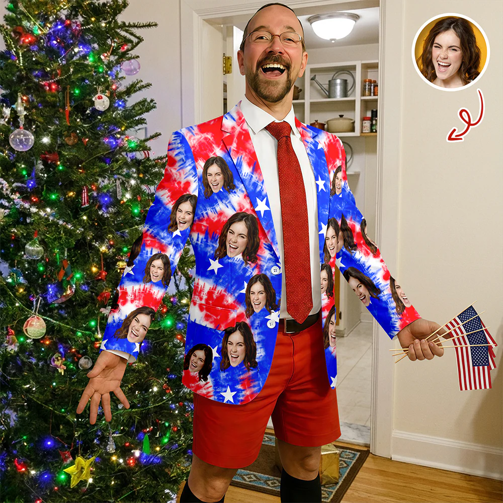Custom Face Photo With US Flag Vertical Stripes Men's Suit HO82 902078 - Image 4