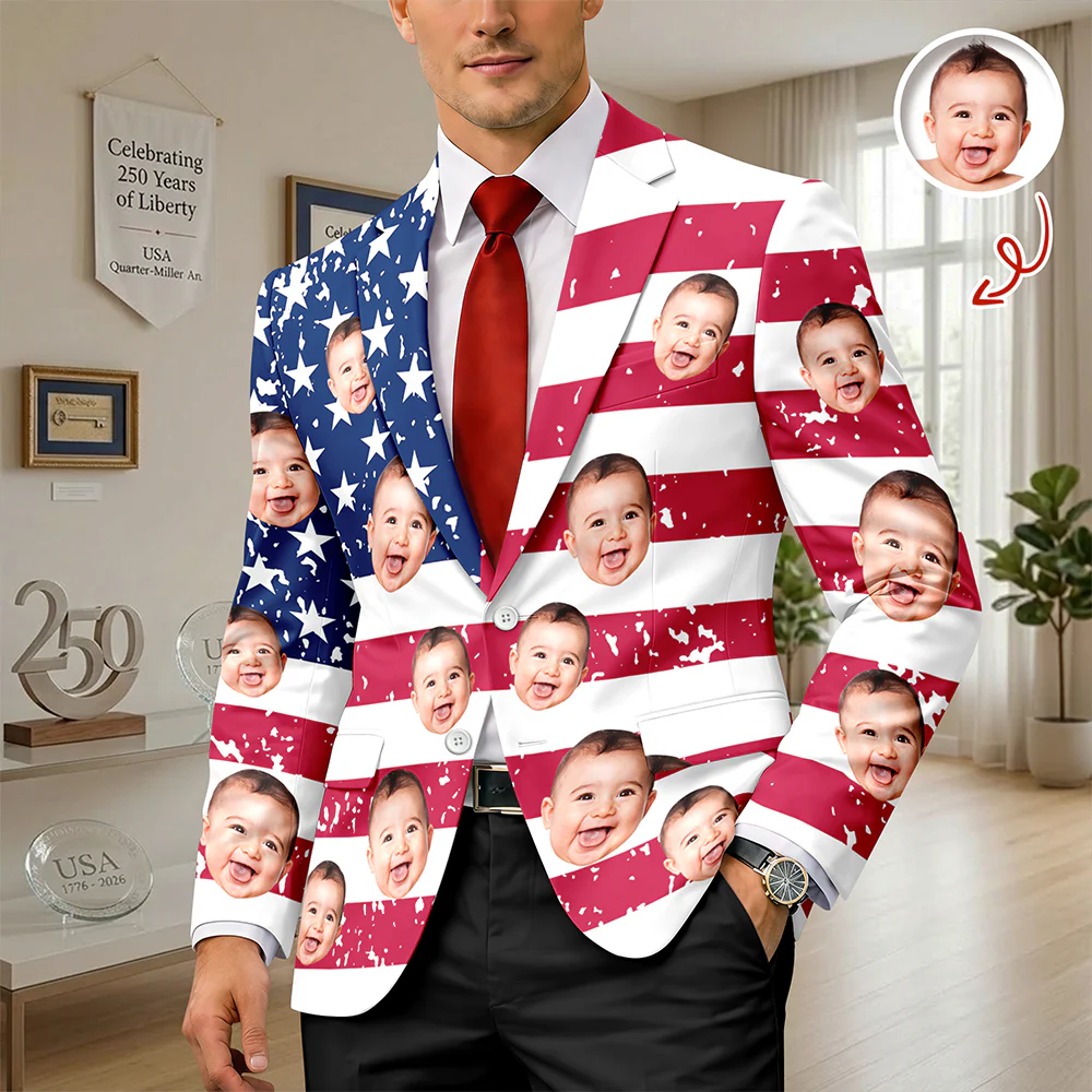 Custom Face Photo With US Flag Vertical Stripes Men's Suit HO82 902078 - Image 5