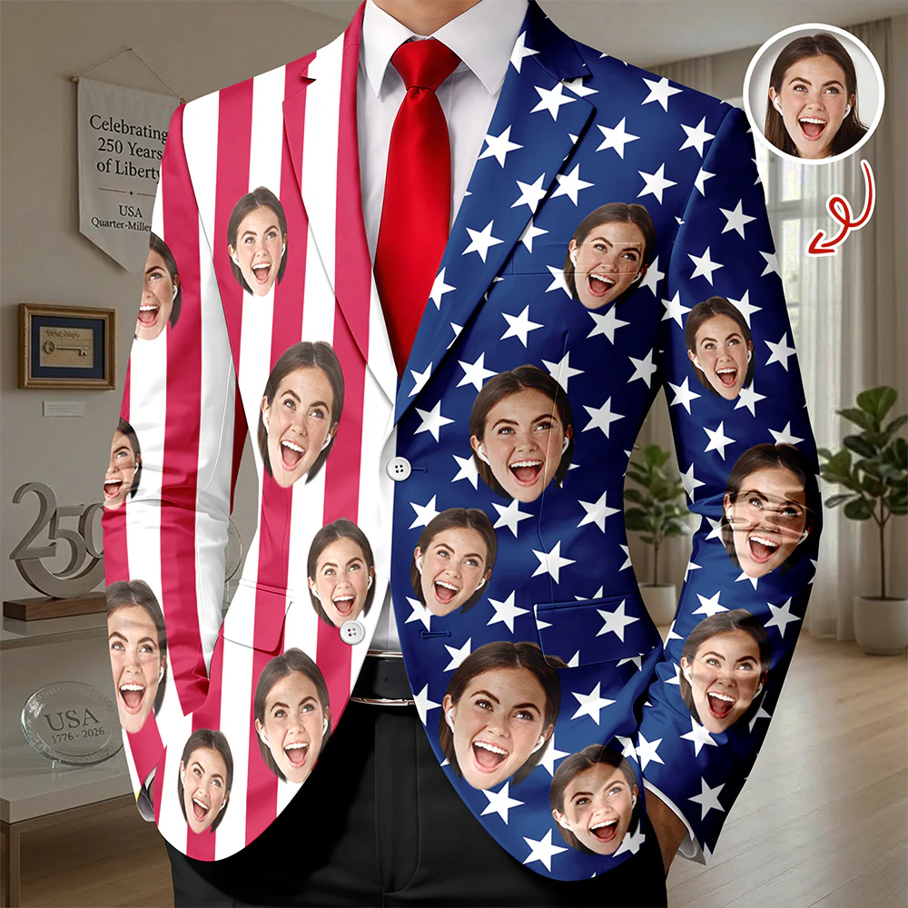 Custom Face Photo With US Flag Vertical Stripes Men's Suit HO82 902078 - Image 6
