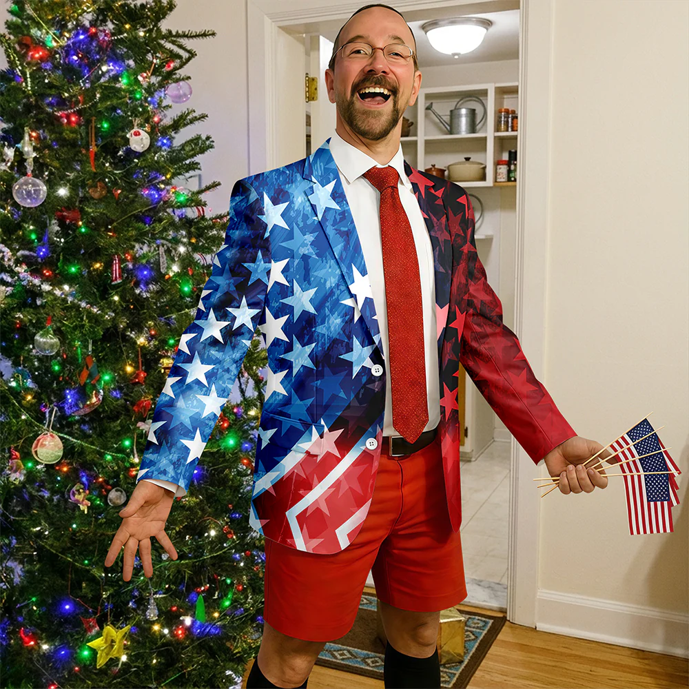 Custom Face Photo With US Flag Vertical Stripes Men's Suit HO82 902078 - Image 7