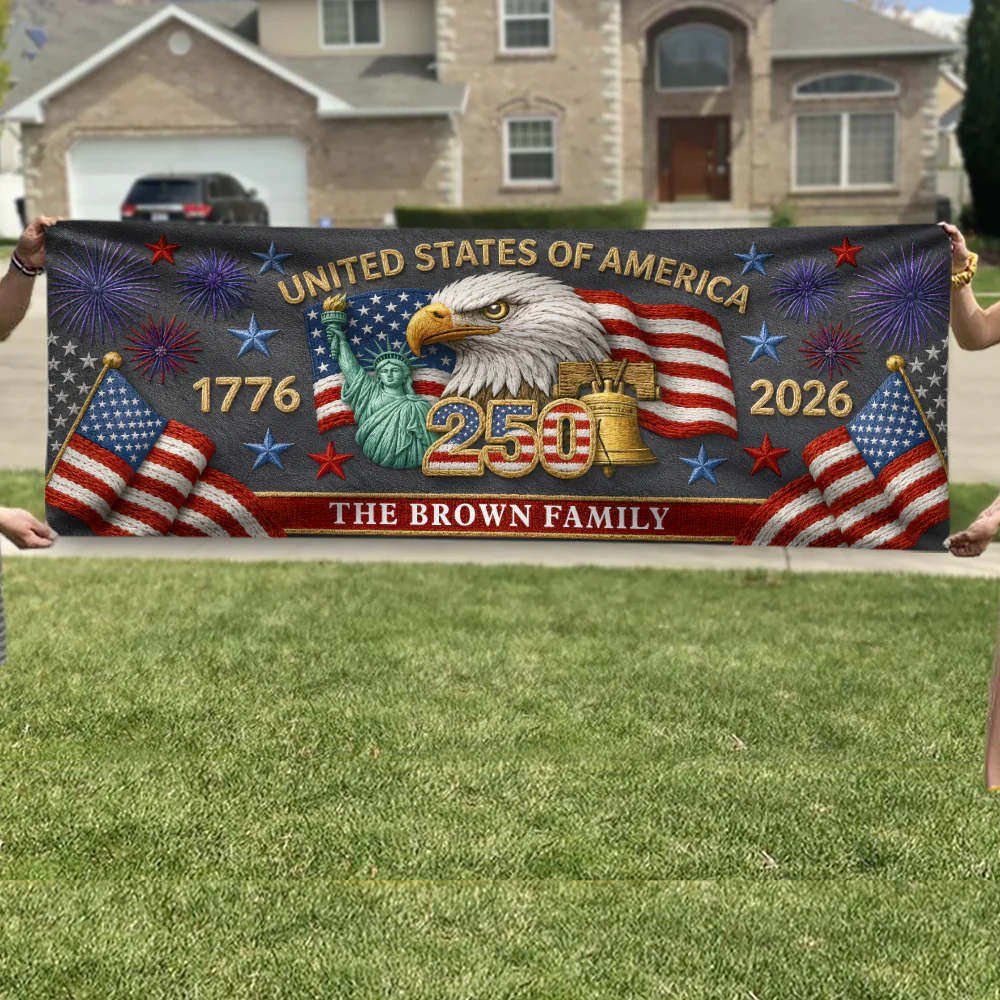 Custom Family Name 250th Birthday America Eagle Embroidered Effect Patriotic Party Banner LM32 669281 - Image 3