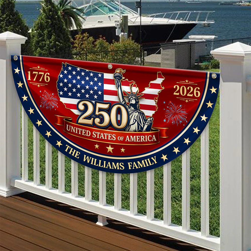 Custom Family Name 250 United States Of America 1776-2026 Non-Pleated Fan Flag CH07 911902 - Image 2