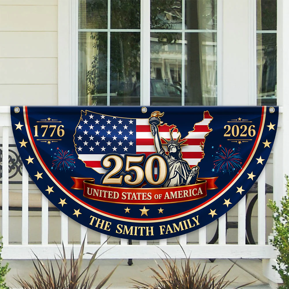 Custom Family Name 250 United States Of America 1776-2026 Non-Pleated Fan Flag CH07 911902 - Image 3