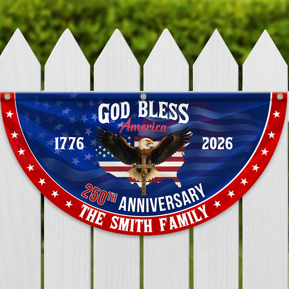 Custom Family Name 250th Anniversary God Bless America Christian Patriotic Non-Pleated Fan Flag HO82 901892 - Image 3