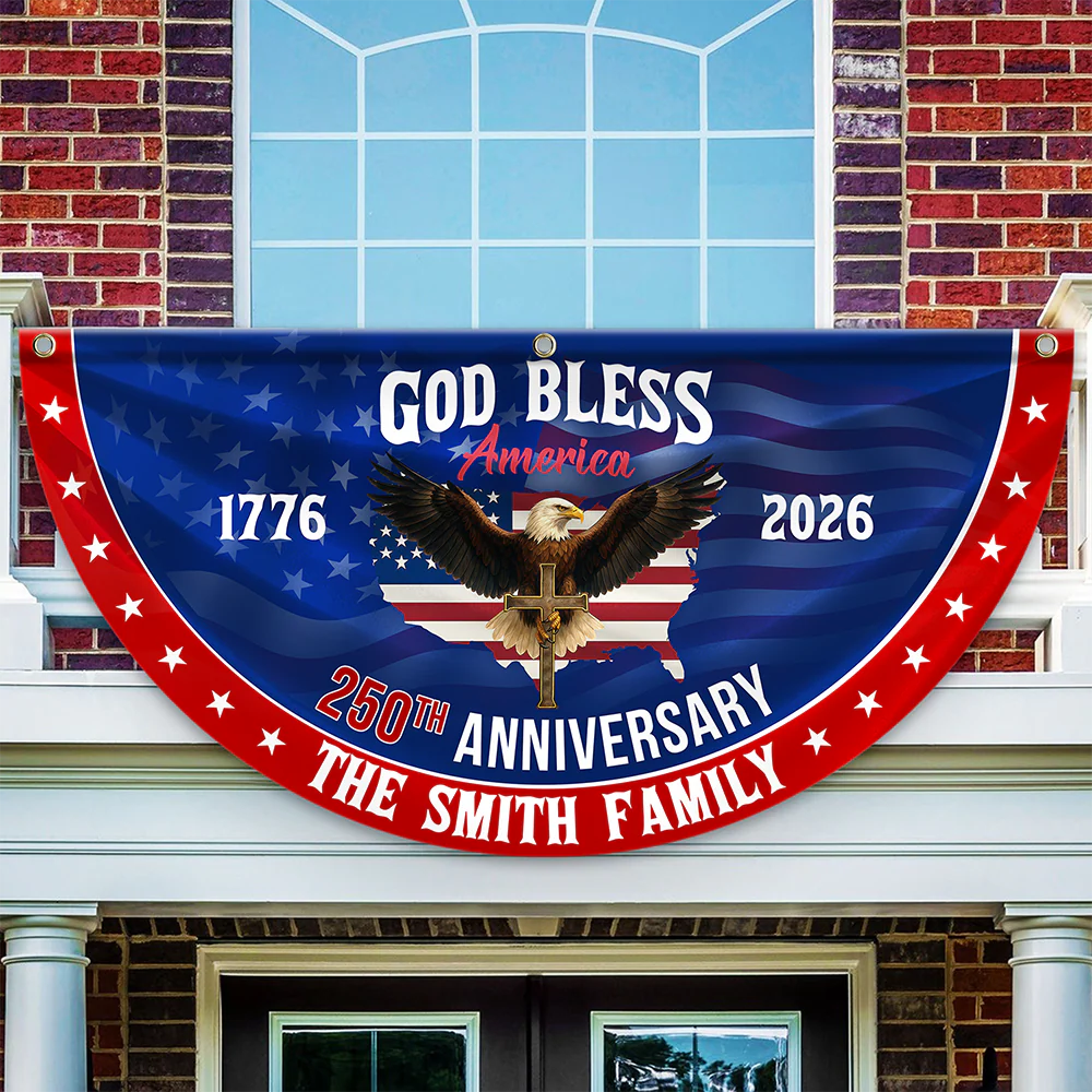 Custom Family Name 250th Anniversary God Bless America Christian Patriotic Non-Pleated Fan Flag HO82 901892 - Image 4