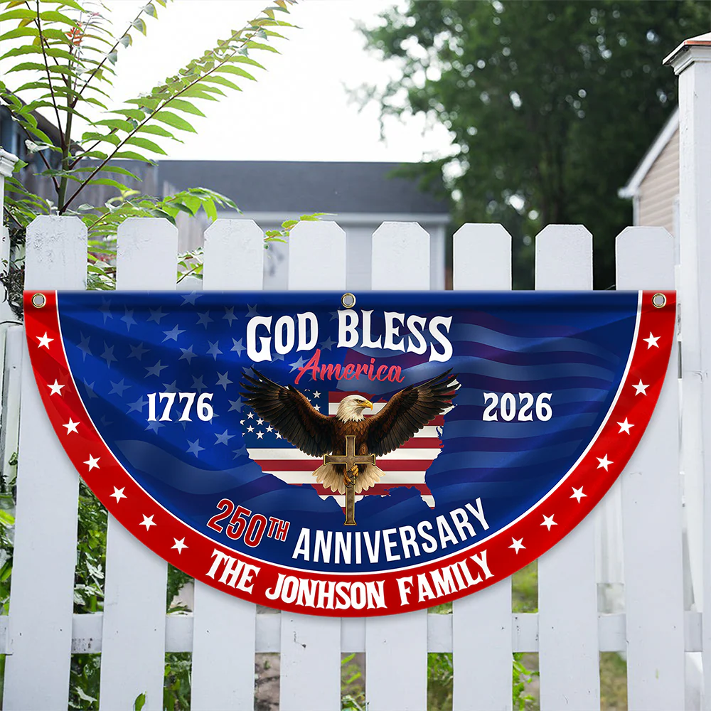 Custom Family Name 250th Anniversary God Bless America Christian Patriotic Non-Pleated Fan Flag HO82 901892 - Image 5