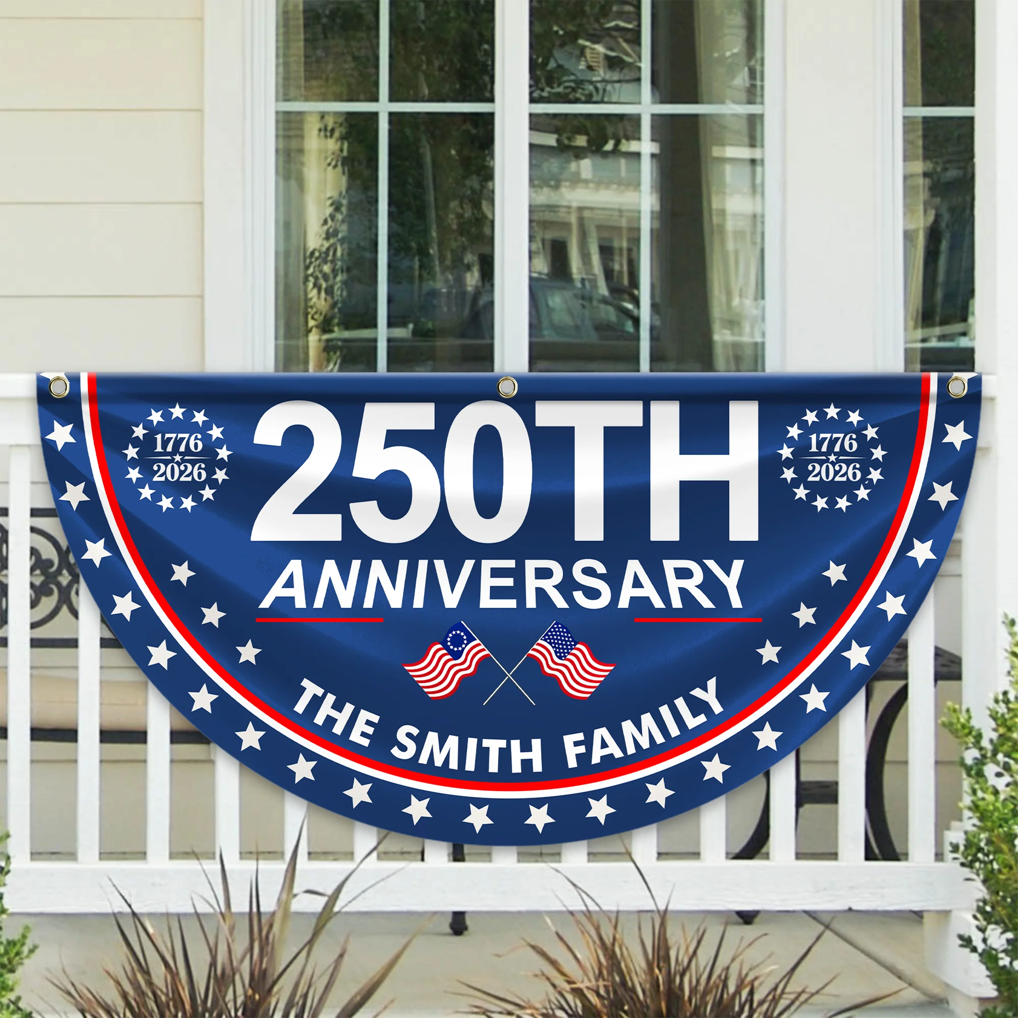 Custom Family Name 250th Anniversary USA 1776 - 2026 Non-Pleated Fan Flag HA75 920906 - Image 2