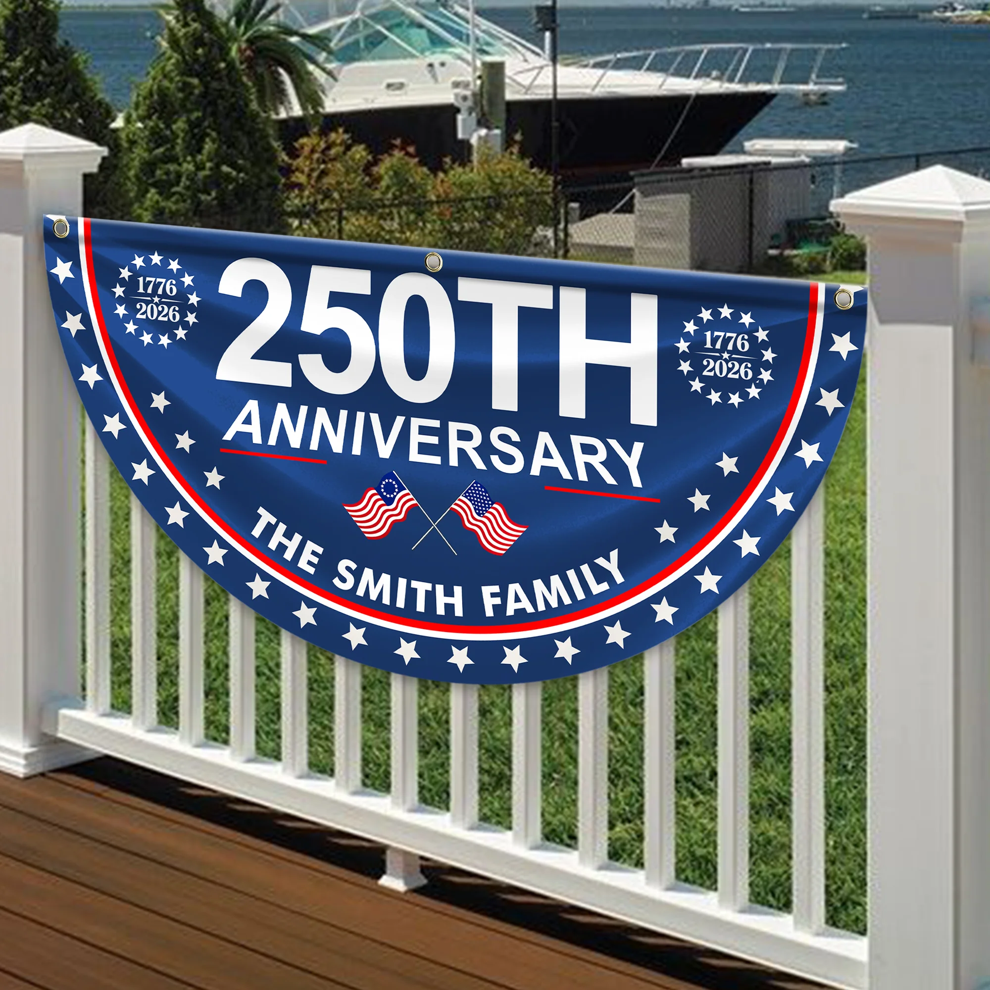 Custom Family Name 250th Anniversary USA 1776 - 2026 Non-Pleated Fan Flag HA75 920906 - Image 3