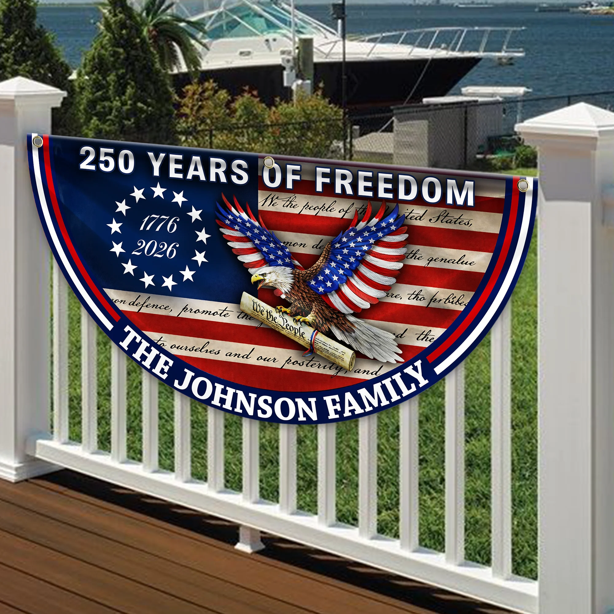 Custom Family Name America Anniversary 250 Years of Freedom Non-Pleated Fan Flag HO82 901604 - Image 5