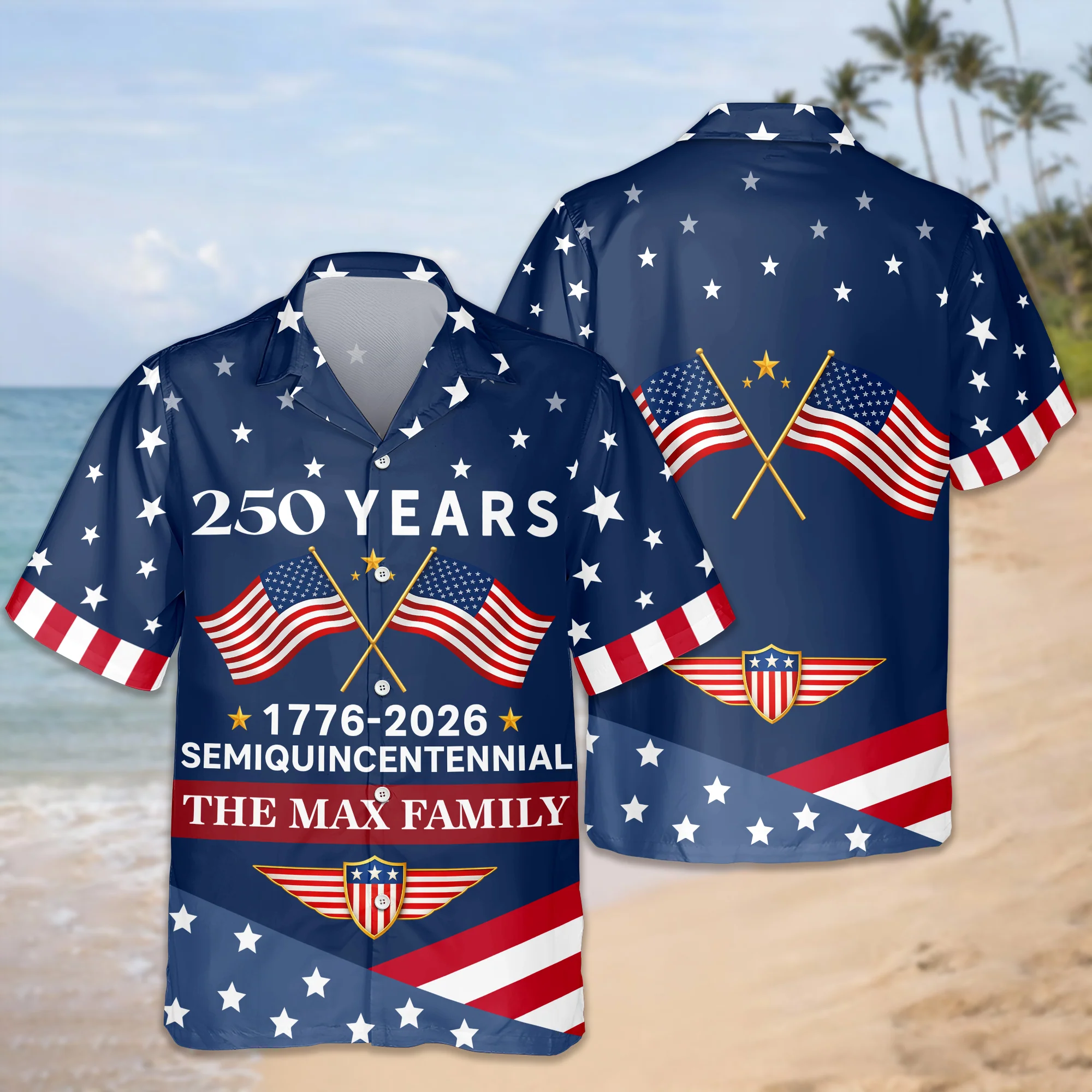 Custom Name USA 250 Years Semiquincentennial 1776-2026 Hawaii Shirt LM32 899543 - Image 2