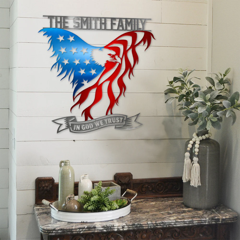 Custom Family Name American Eagle Flag In God We Trust Metal Sign LM32 897905 - Image 3