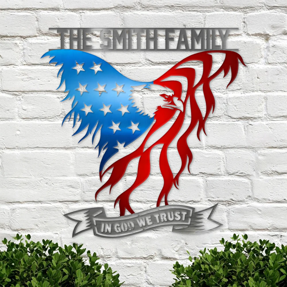 Custom Family Name American Eagle Flag In God We Trust Metal Sign LM32 897905 - Image 7