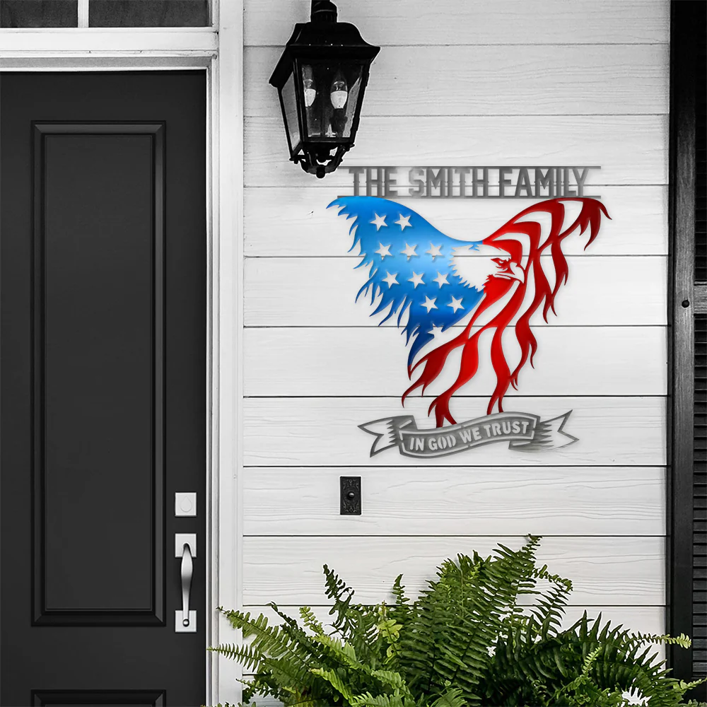 Custom Family Name American Eagle Flag In God We Trust Metal Sign LM32 897905 - Image 8