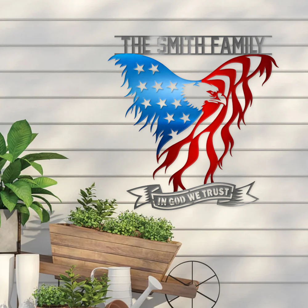 Custom Family Name American Eagle Flag In God We Trust Metal Sign LM32 897905 - Image 9