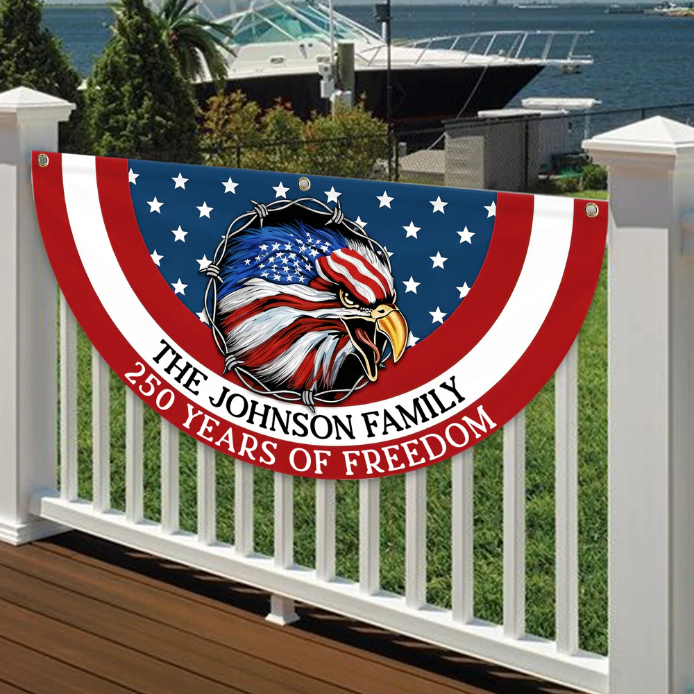 Custom Family Name American Flag 250 Years of Freedom 1776–2026 Patriotic Non-Pleated Fan Flag HO82 901334 - Image 3