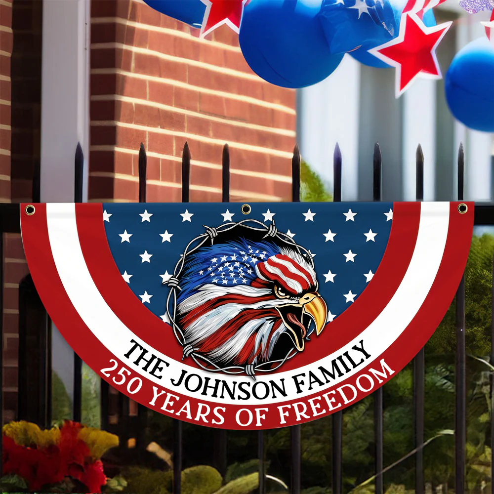 Custom Family Name American Flag 250 Years of Freedom 1776–2026 Patriotic Non-Pleated Fan Flag HO82 901334 - Image 5