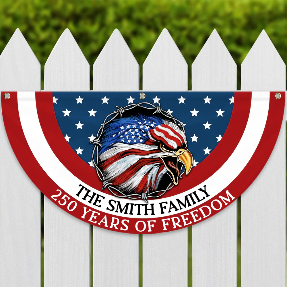 Custom Family Name American Flag 250 Years of Freedom 1776–2026 Patriotic Non-Pleated Fan Flag HO82 901334 - Image 6