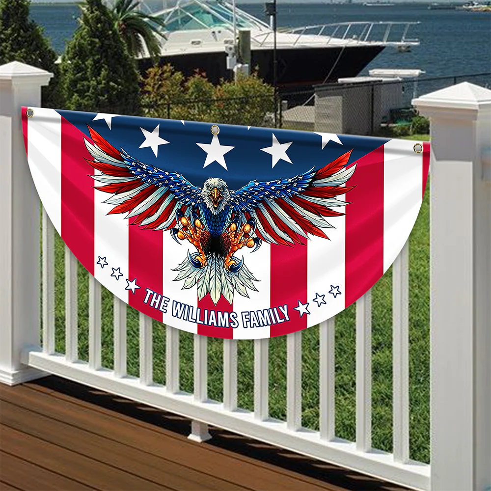 Custom Family Name American Flag Patriotic Eagle American Non-Pleated Fan Flag HA75 898788 - Image 2