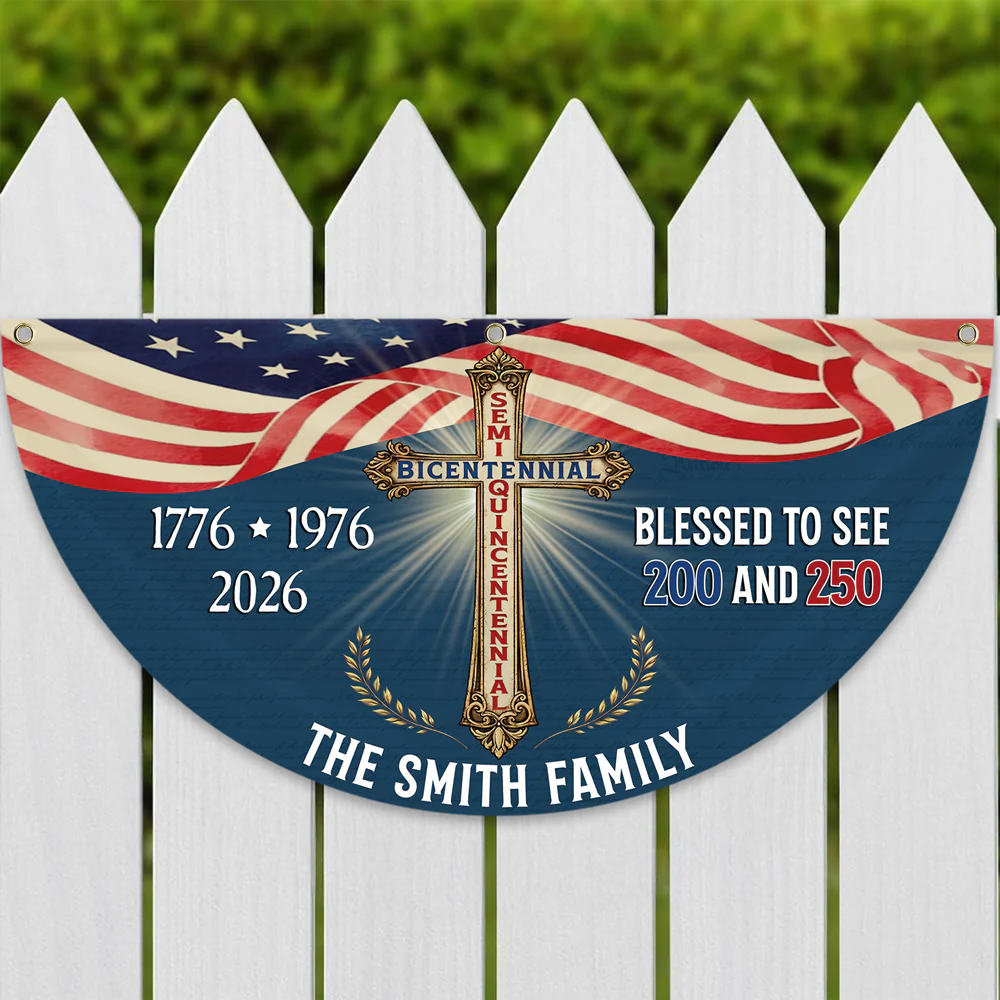 Custom Family Name Blessed to See 200 & 250 Years Bicentennial Semiquincentennial Christian Non-Pleated Fan Flag HO82 901938 - Image 3