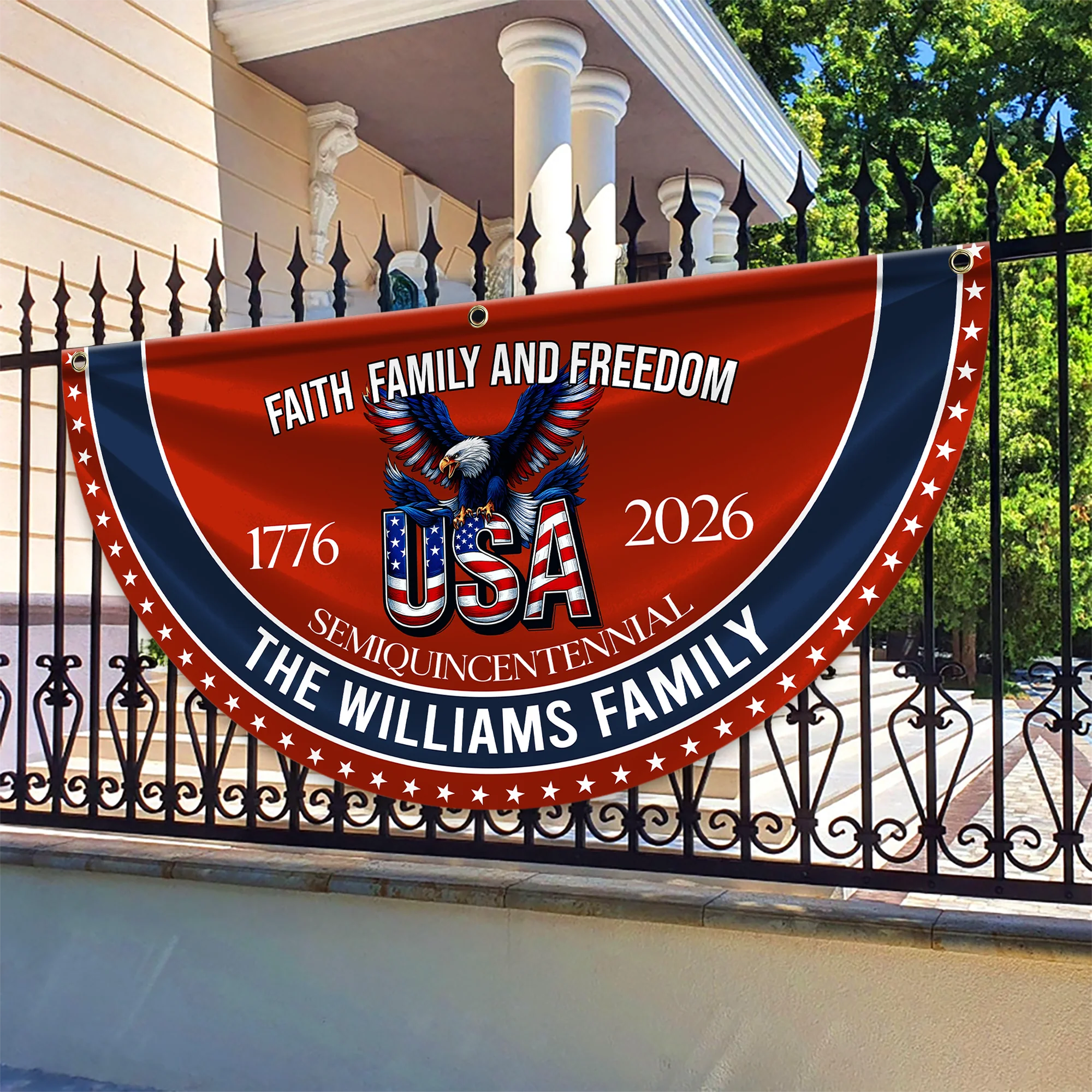 Custom Family Name Faith, Family & Freedom 250th Anniversary of America Non-Pleated Fan Flag CH07 910236 - Image 3