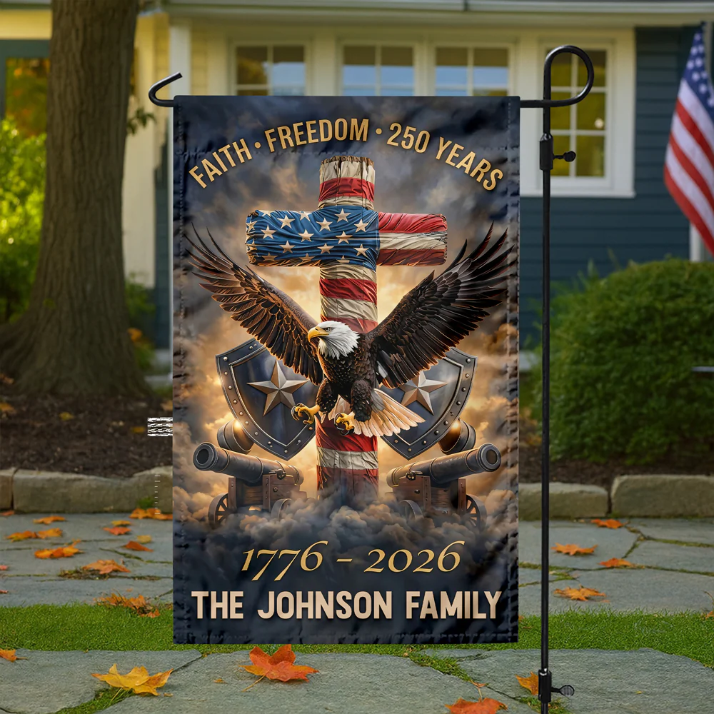 Custom Family Name Faith Freedom 250 Years 1776–2026 Garden Flag LM32 897947 - Image 2