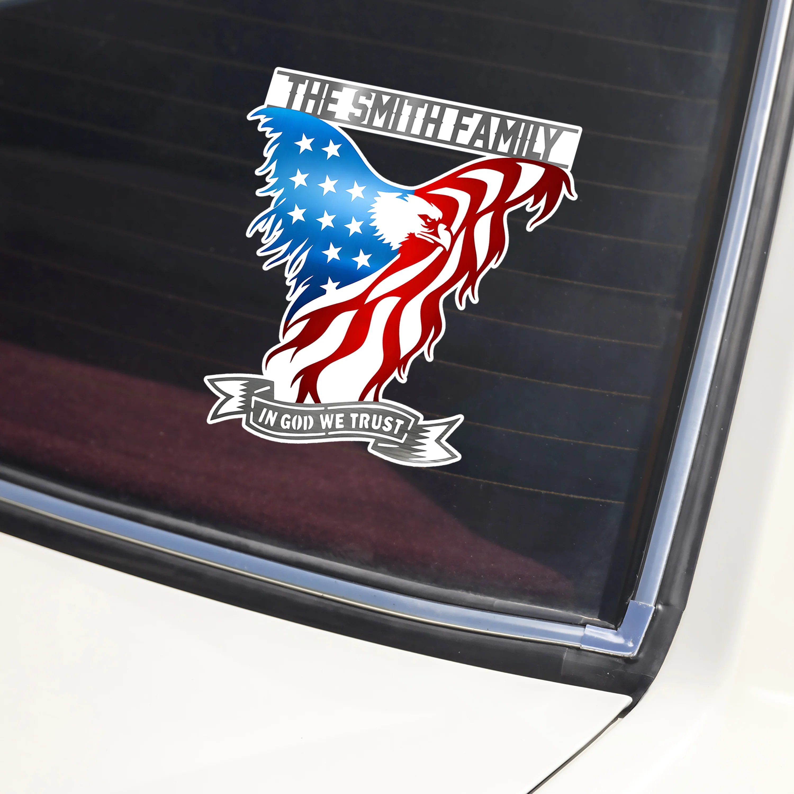 Custom Family Name American Eagle Flag In God We Trust Car Window Decal Sticker LM32 897903 - Image 4
