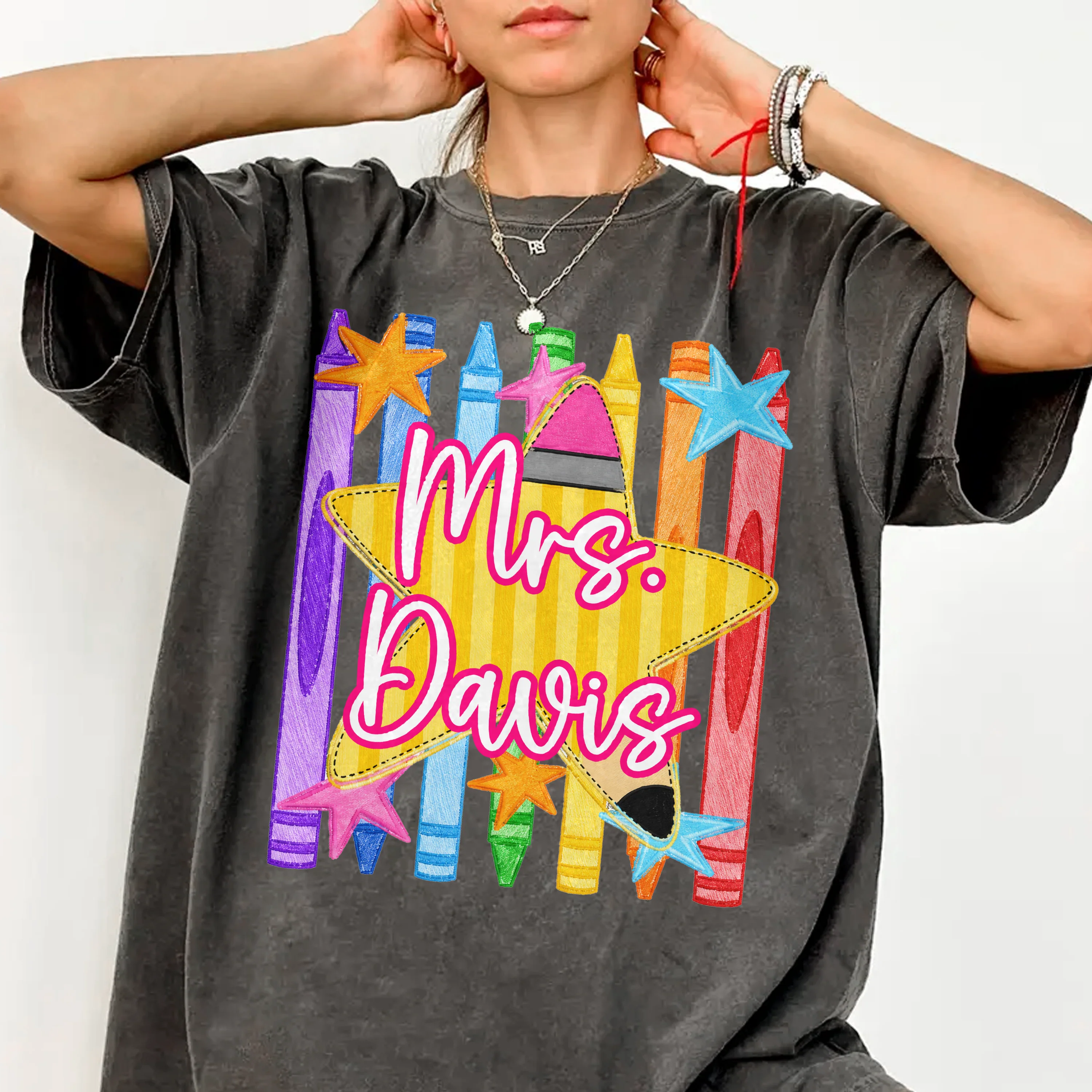 Custom Name Pencil Crayons Teacher Back To School Comfort Shirt CH07 911922 - Image 8