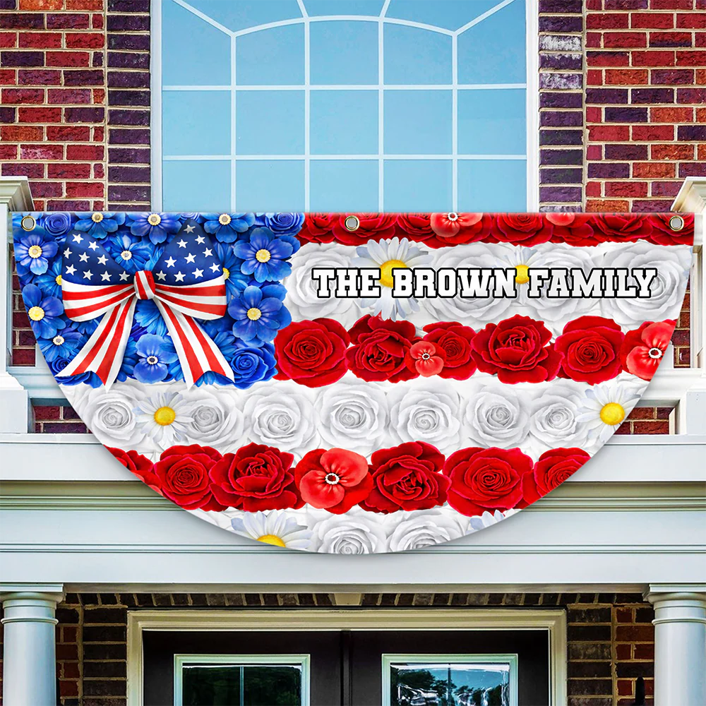 Custom Family Name Red White Blue Floral USA Independence Day Non-Pleated Fan Flag TH10 898893 - Image 2