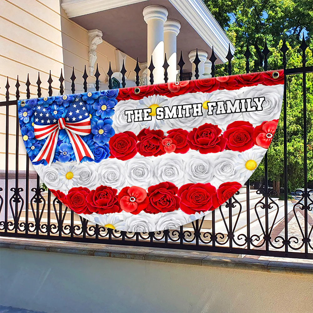 Custom Family Name Red White Blue Floral USA Independence Day Non-Pleated Fan Flag TH10 898893 - Image 3