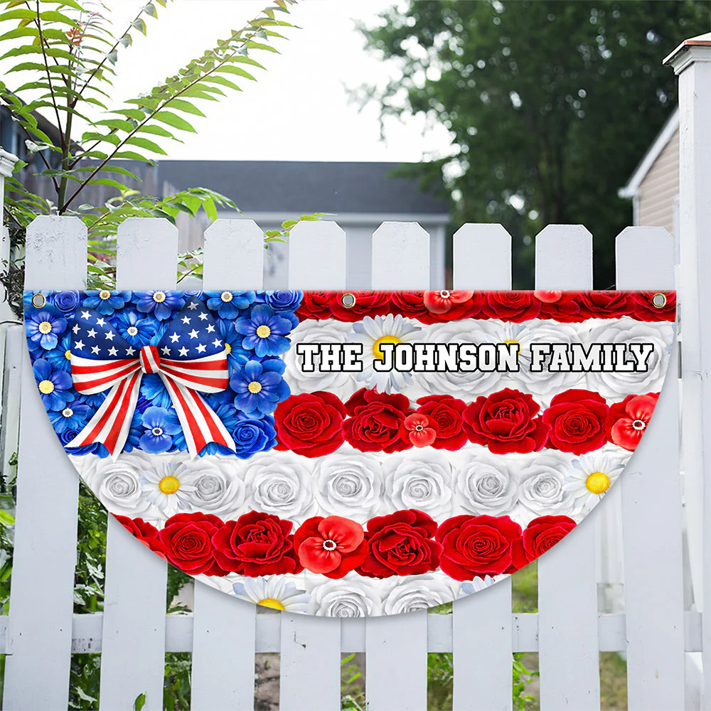 Custom Family Name Red White Blue Floral USA Independence Day Non-Pleated Fan Flag TH10 898893 - Image 4