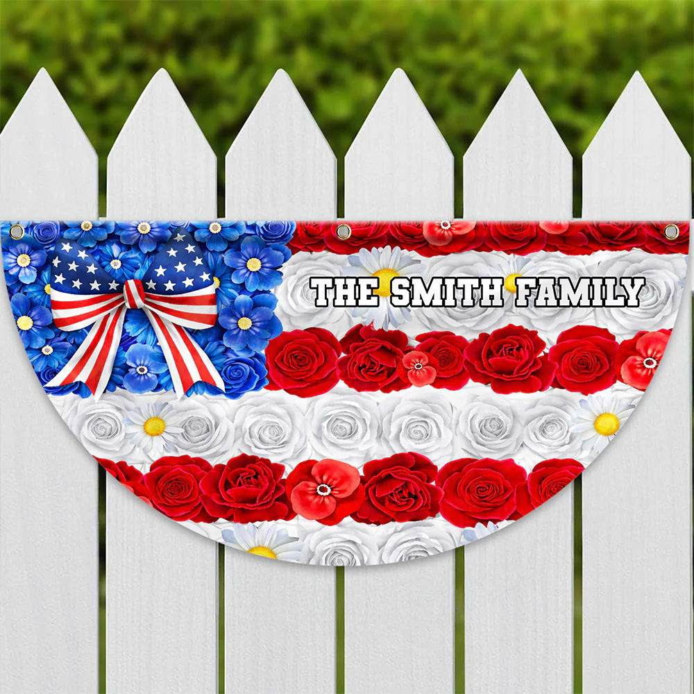 Custom Family Name Red White Blue Floral USA Independence Day Non-Pleated Fan Flag TH10 898893 - Image 6