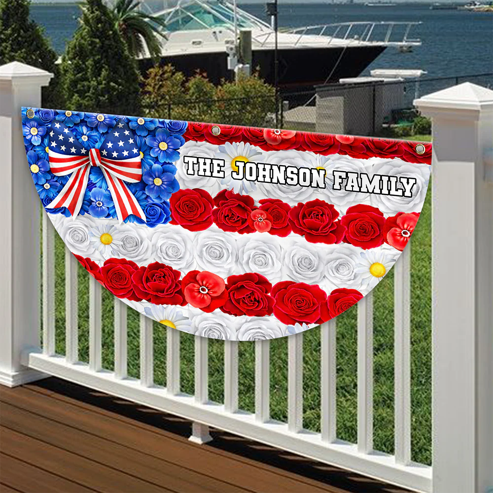 Custom Family Name Red White Blue Floral USA Independence Day Non-Pleated Fan Flag TH10 898893 - Image 7