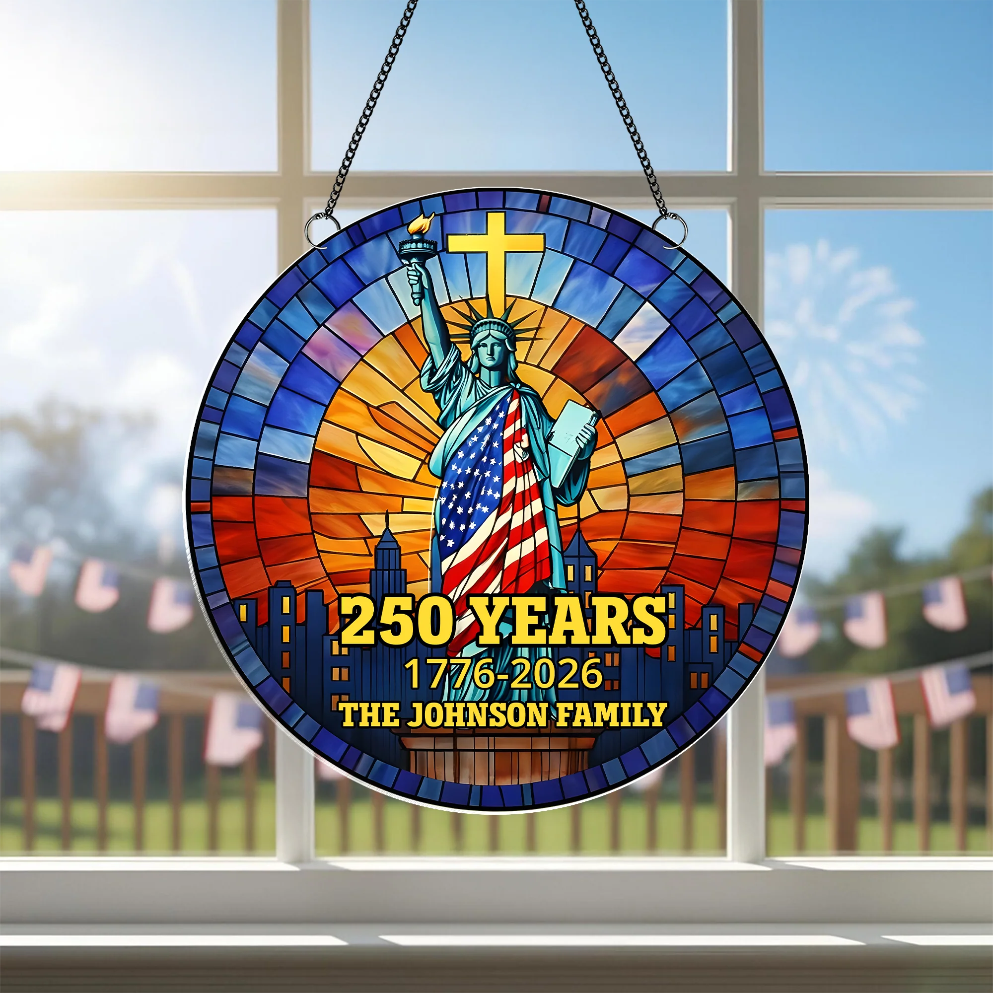 Custom Family Name Statue of Liberty 250 Years of America 1776 - 2026 Stained Glass Suncatcher TH10 898845 - Image 5