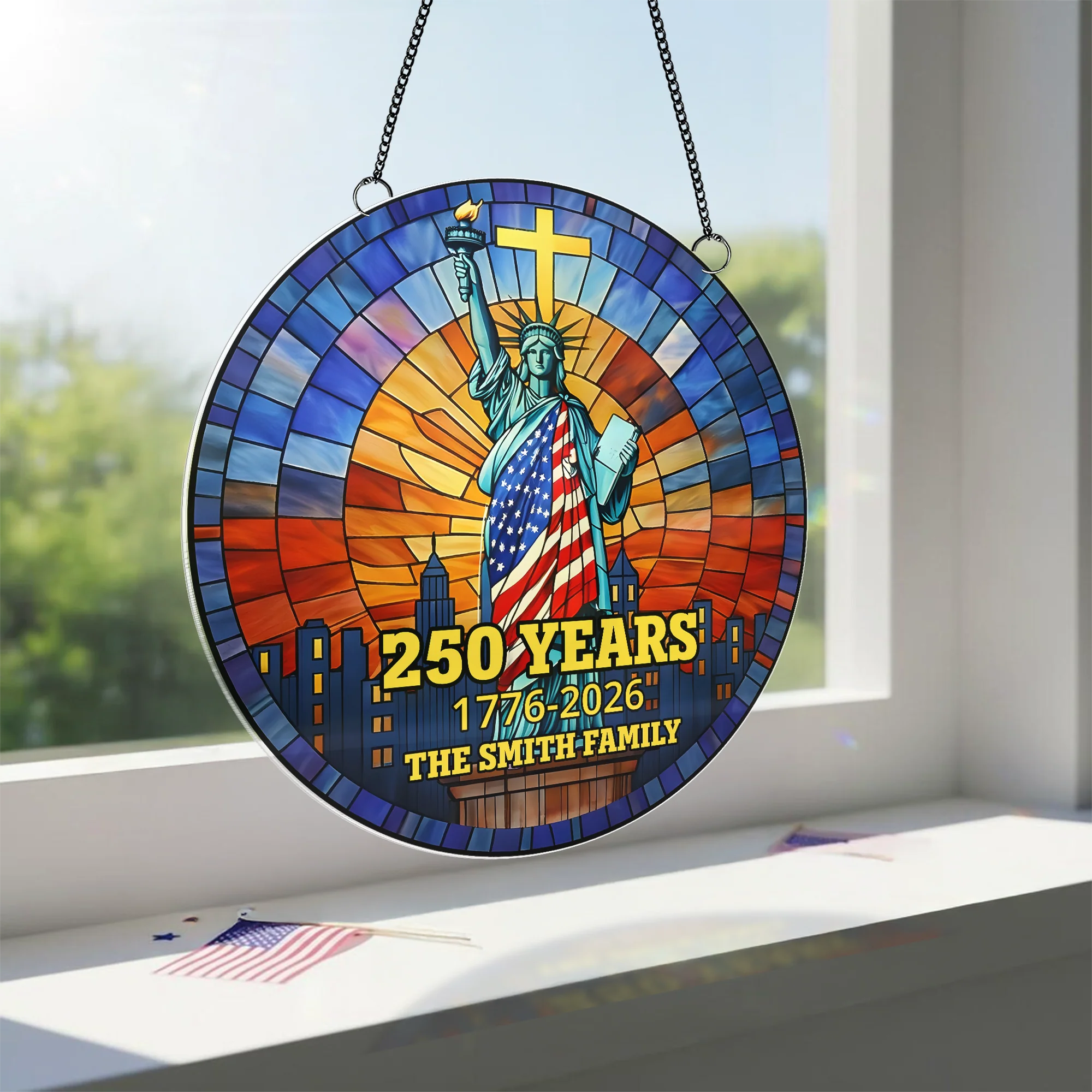 Custom Family Name Statue of Liberty 250 Years of America 1776 - 2026 Stained Glass Suncatcher TH10 898845 - Image 6
