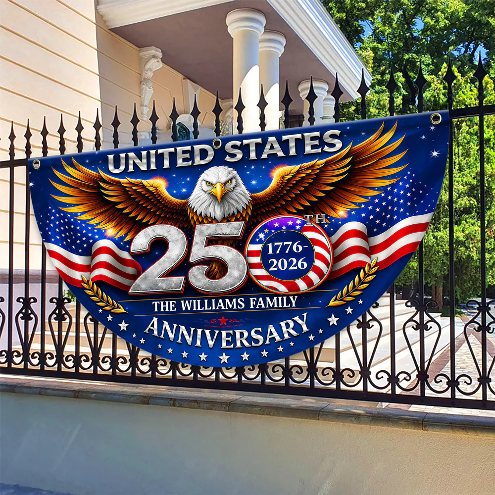 Custom Family Name United States 250th Anniversary 1776–2026 Eagle Non-Pleated Fan Flag LM32 669173 - Image 3
