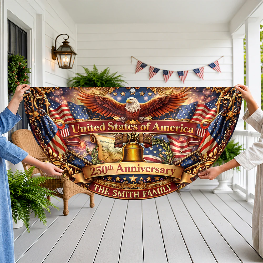 Custom Family Name United States Of America 1776-2026 250th Anniversary Eagle Non-Pleated Fan Flag LM32 669343 - Image 3