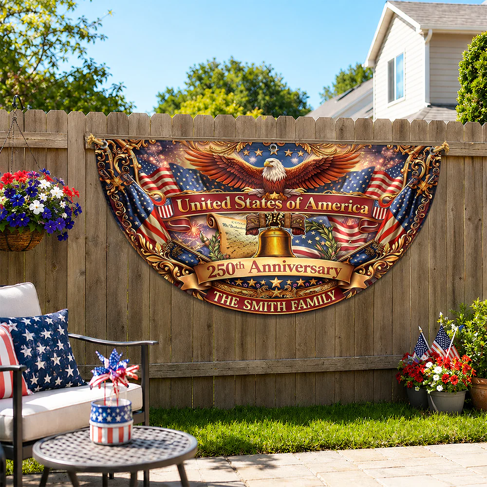 Custom Family Name United States Of America 1776-2026 250th Anniversary Eagle Non-Pleated Fan Flag LM32 669343 - Image 4